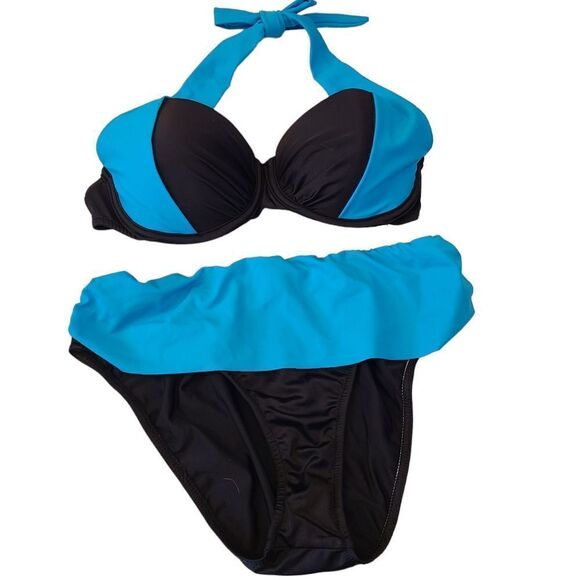 VENUS High-Waist‎ Bikini Ruffle Bow High Legs Halter Size 10 - Picture 1 of 10
